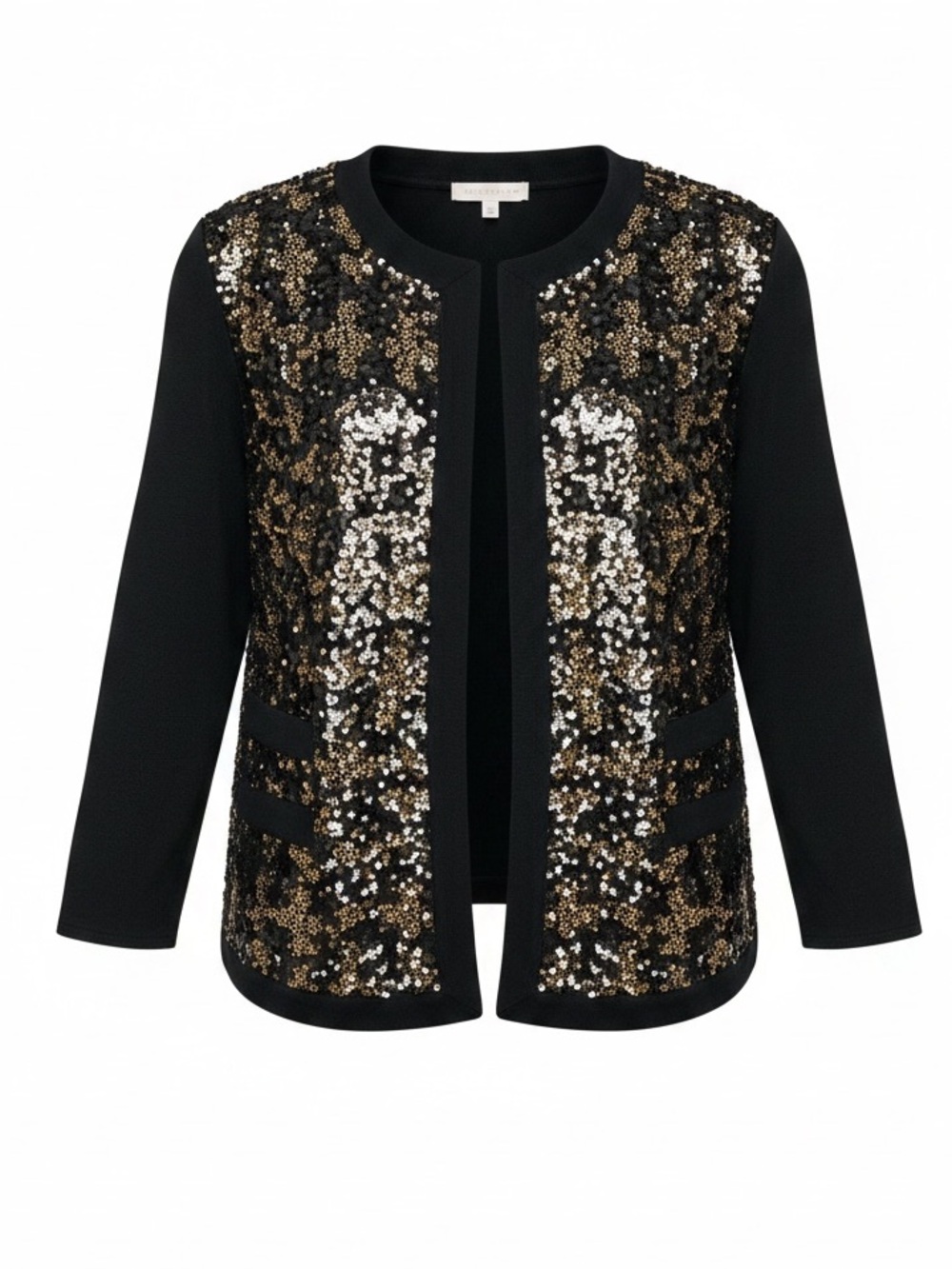 NWT MING WANG Black Gold Cardigan Sweater Cropped Event Evening Old Money Medium